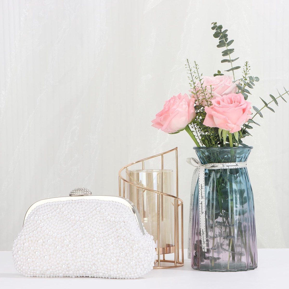 Elegante Parels Clutch voor Dames - Formele Witte Handtas voor Bruiloften en Feestjes