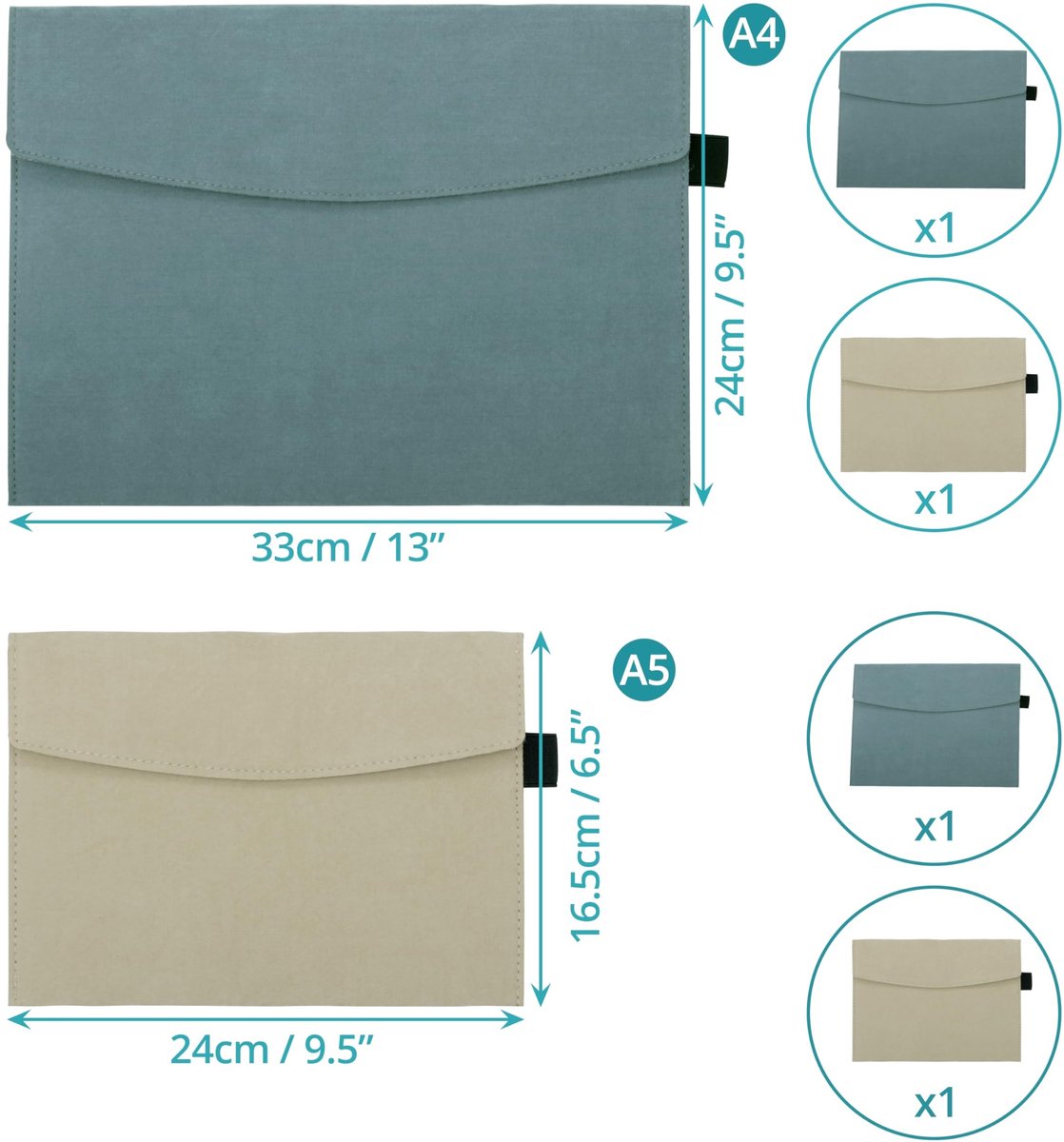 Dailygoods - Dailygoody - Bestandsmappen Set - Document Organizer - Luxe Opslag - Blauw/Beige - Portfolio Map - Geschikt voor Kantoor en School - 4 Stuks