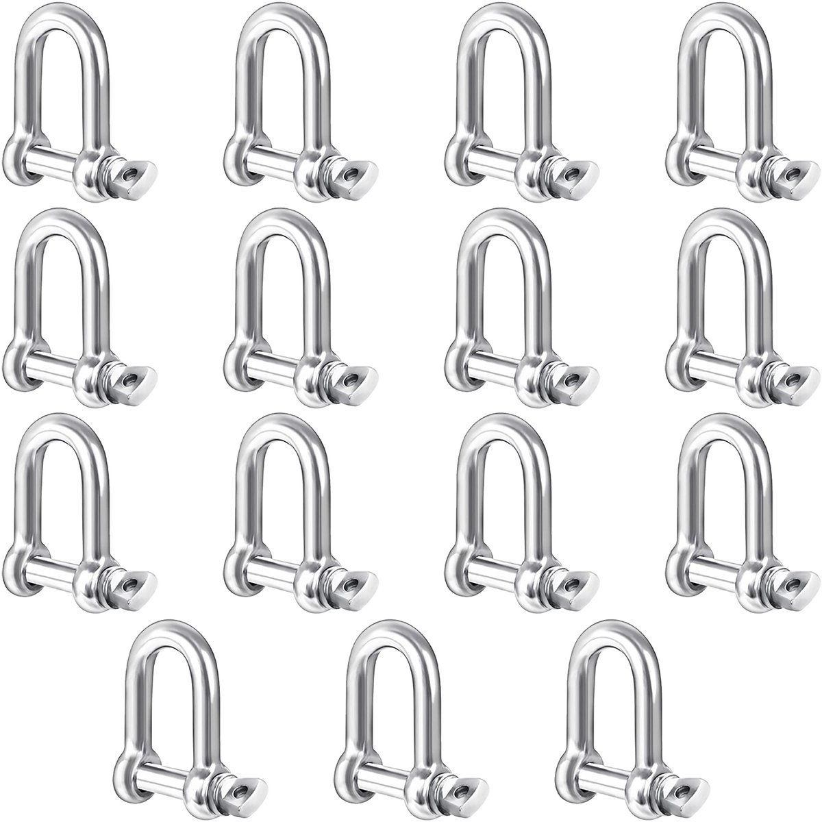 Dailygoods - Dailygoody - Roestvrij Stalen D-ring Klemmen - 15-pack - Zware Kwaliteit - 4mm Dikte - Draagkracht 100Kg - Voor Kamperen en Sport - 15 Stuks