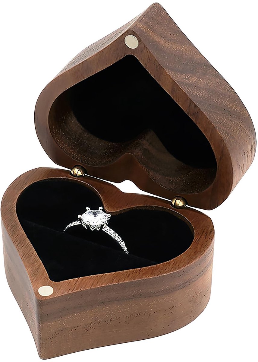 Dailygoods - Dailygoody - Ringbox van hout - Massief walnoot - Handgemaakt - Bruin - Verlovingsringendoos - Perfect voor huwelijksaanzoek en opslag