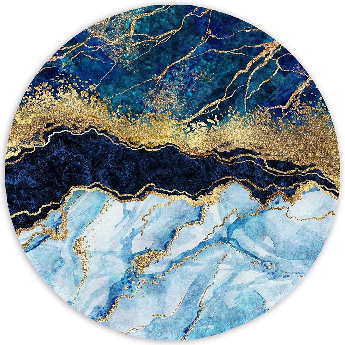 Ronde Muismat met Gestikte Rand, Waterdicht en Antislip Rubber Onderkant, Ideaal voor Thuis en Kantoor, Blauw Gebroken Marmer Design, Geschikt voor PC en Laptop