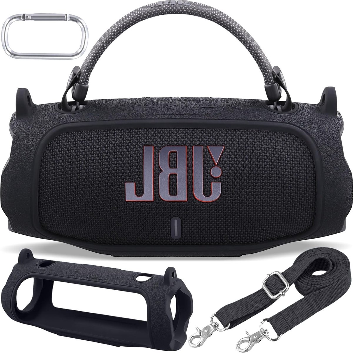 Draagbare Bluetooth speaker hoes met schouderriem voor JBL Charge 6 - Zwarte silicone reistas met bescherming en opbergruimte