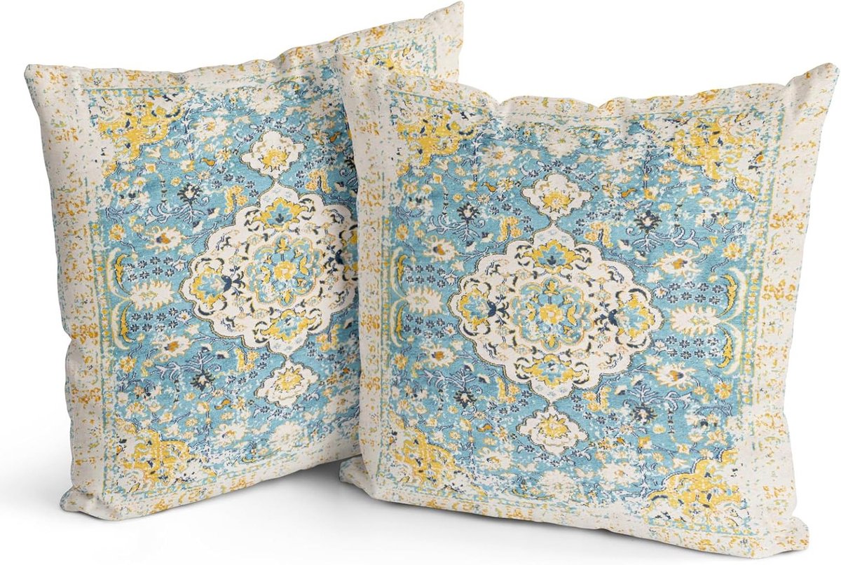Set van 2 Boho Kussenhoezen 50 x 50 cm met Bloemenprint, Dubbelzijdig Design voor Tuinmeubels en Slaapkamer Decoratie