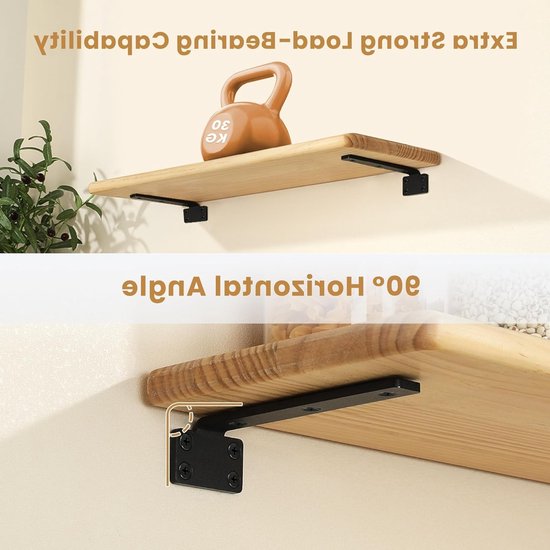 Set van 4 Zwevende Planksteunen, 15 x 5 cm, Duurzaam en Praktisch, Wandplank met Schroeven, Zwart, Ideaal voor Thuis en Kantoor — afbeelding 4