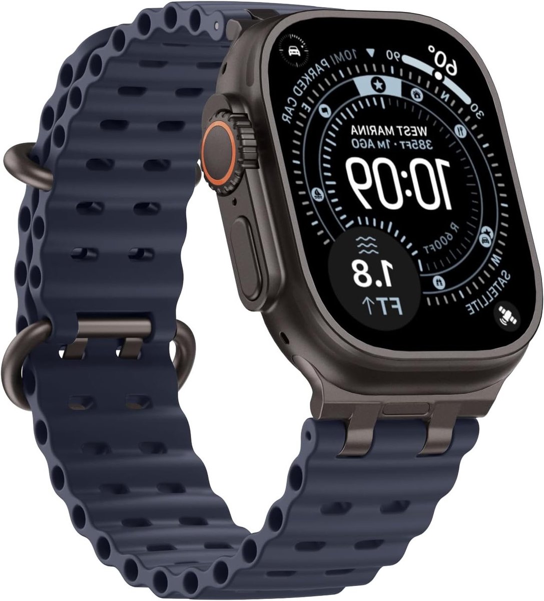 Ademende Sport Watch Band voor Apple Watch Ultra 49mm, Verbeterde Metaalverbinding, Geschikt voor Mannen en Vrouwen, Zwart en Marineblauw