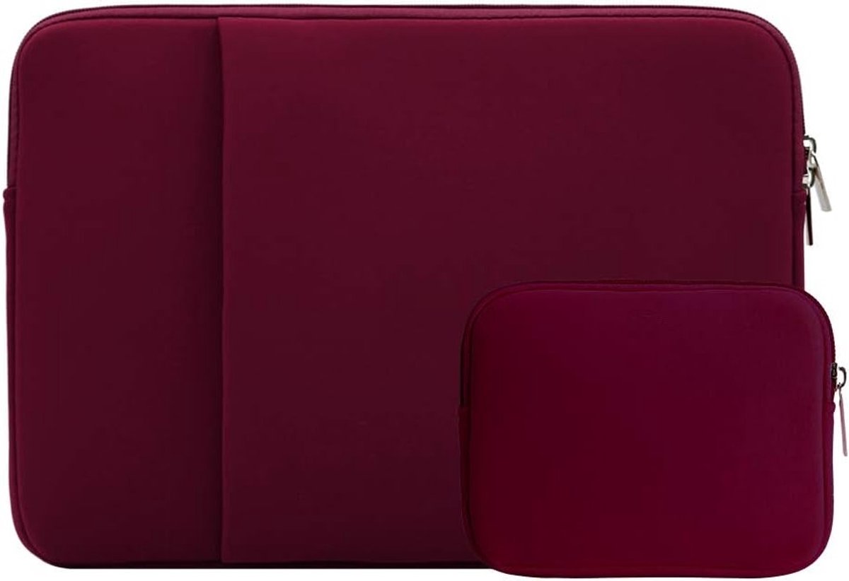 Laptop Sleeve 14 Inch - Beschermhoes voor Notebook, Chromebook en Tablet met Voorvak en Accessoire Tas - Rood