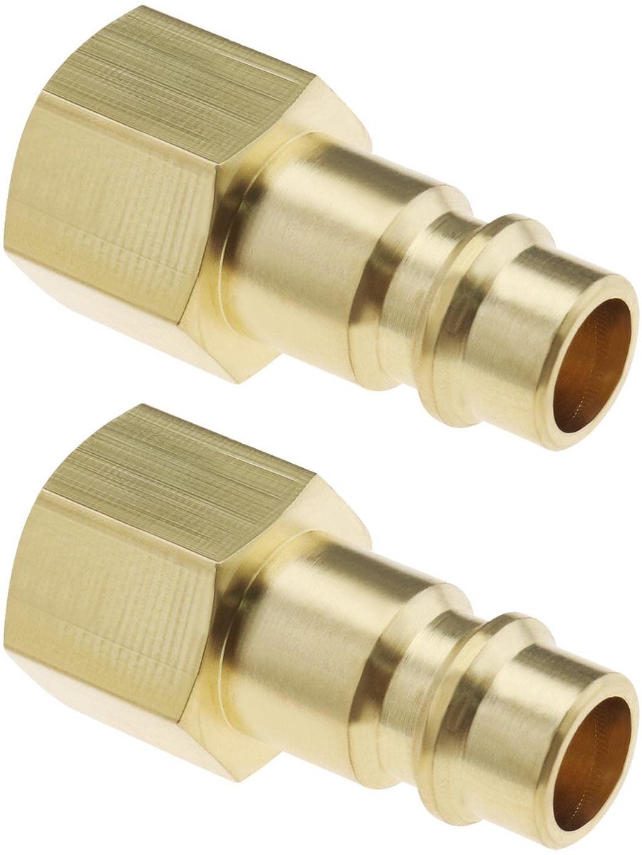 Dailygoods - Dailygoody - Perslucht Plug - Messing - 2 Stuks - 1/4 Inch Binnendraad - Universele Aansluiting - Geschikt voor Luchtcompressor