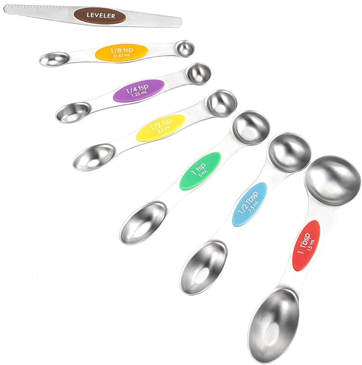 Dailygoods - Dailygoody - Magnetische maatlepels - Roestvrij staal - Handig en praktisch - Kleurrijk - Voor droge en vloeibare ingrediënten - Geschikt voor kruiden