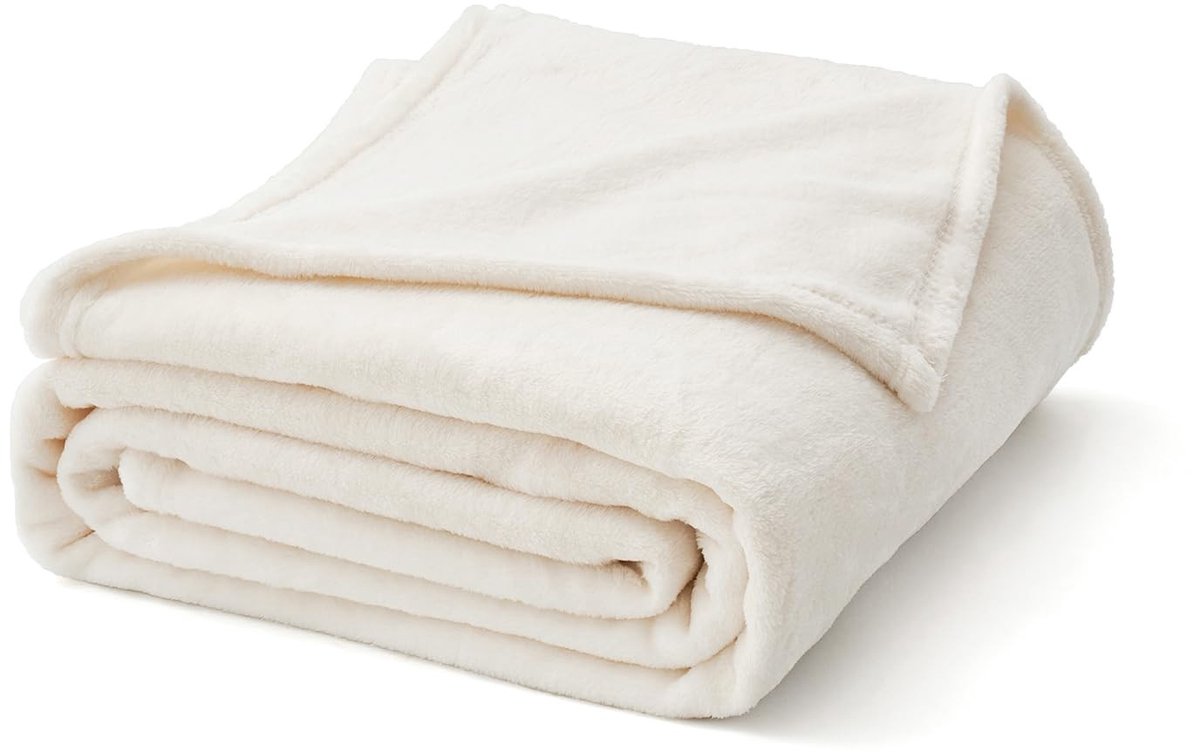 Dailygoods - Dailygoody - Flanellen fleece deken - Gezellige warmhouddeken - Beige 130x150cm - Pluche deken voor bed en bank - Perfect voor binnen en buiten