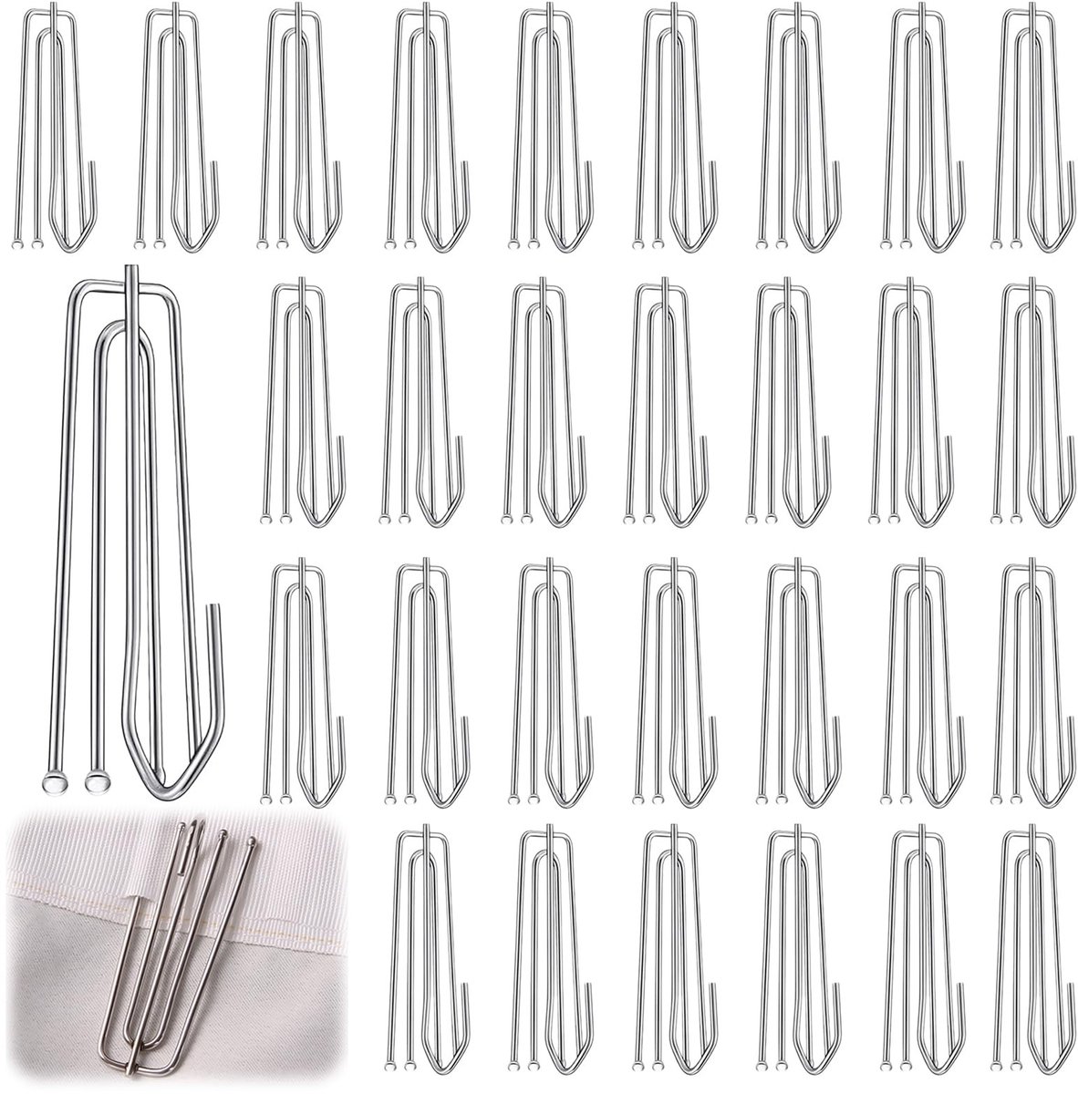 Dailygoods - Dailygoody - Gordijnhaken - Metalen Gordijnplooihaken - Roestvrijstalen Kwaliteit - Zilver - Gordijnrolhaken - Ideaal voor Thuisgebruik - 30 Stuks