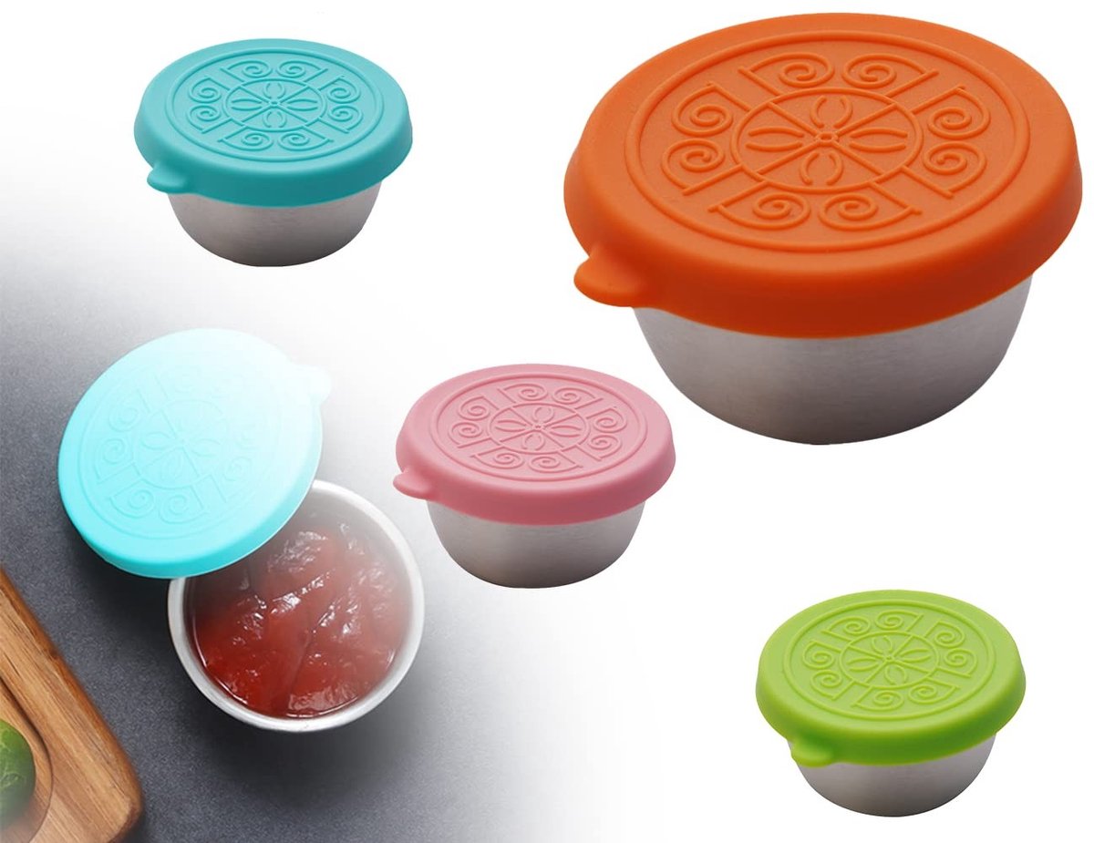 Dailygoods - Dailygoody - Vriesdozen - Kleine plastic dozen - 4 stuks - 50 ml - Dips en specerijen - Perfect voor maaltijden - Beschikbaar in vier kleuren