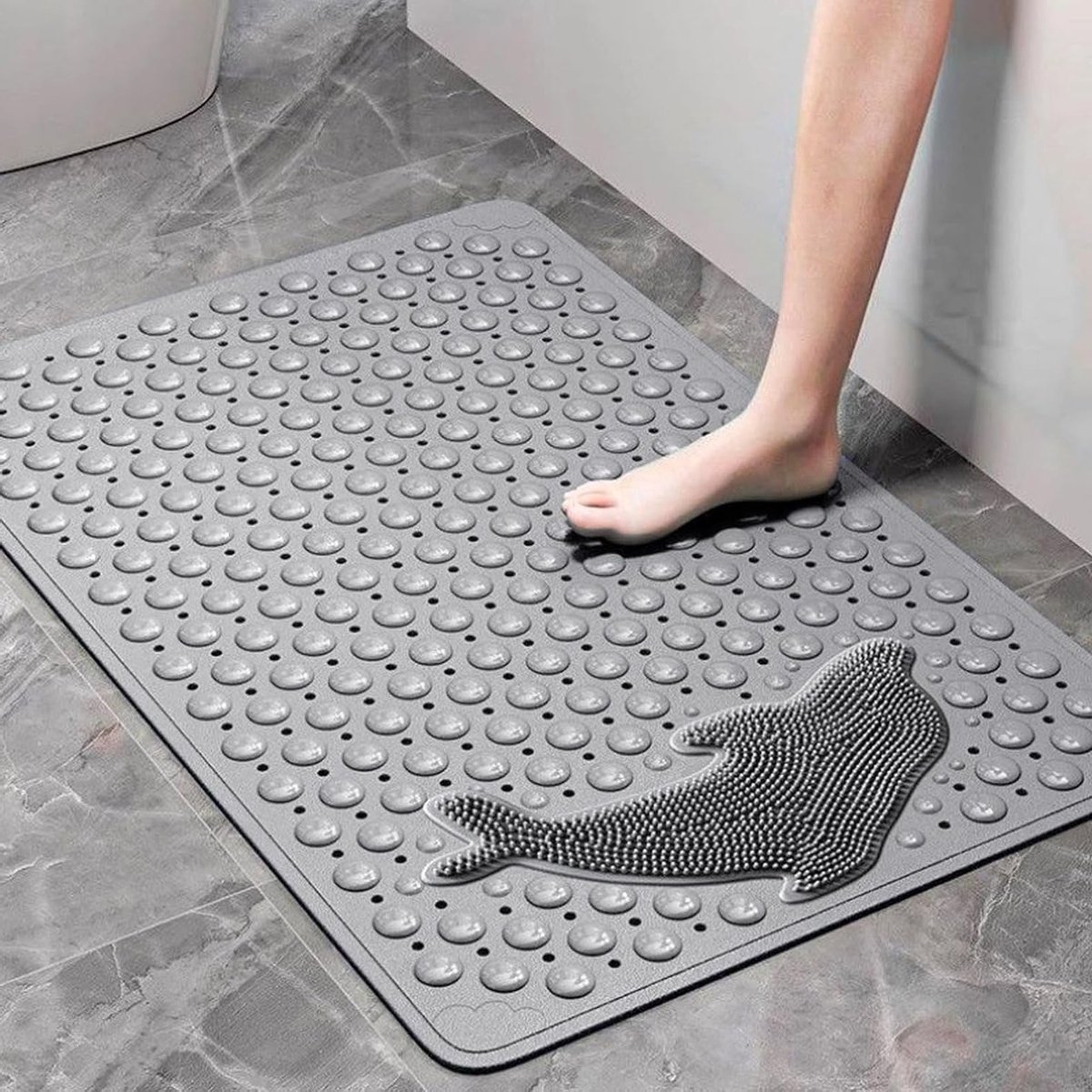 Douchemat voor Gevoelige Huid 70x35cm - Antislip Badmat voor Kinderen, BPA-vrij, Latexvrij, Schimmelbestendig en Wasmachinebestendig (Grijs)