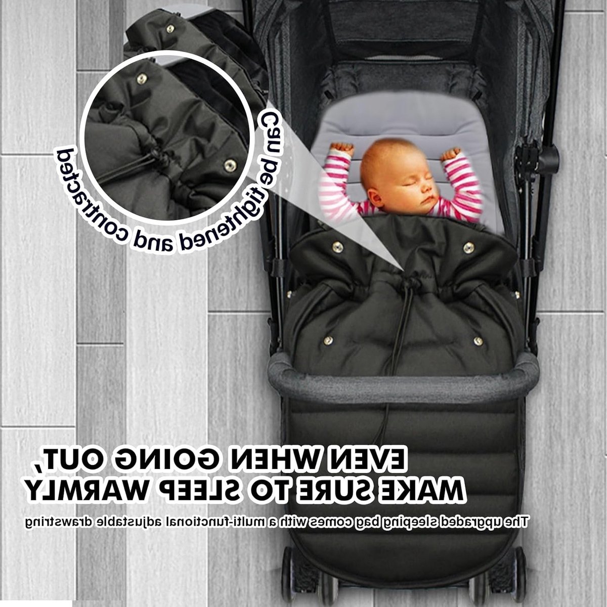 Waterdichte Voetenzak voor Buggy, Verwijderbare Voetenzak met Rits, Antislip Winter Voetenzak voor Baby, Geschikt voor Alle Buggy's en Kinderwagens - Zwart – foto 5