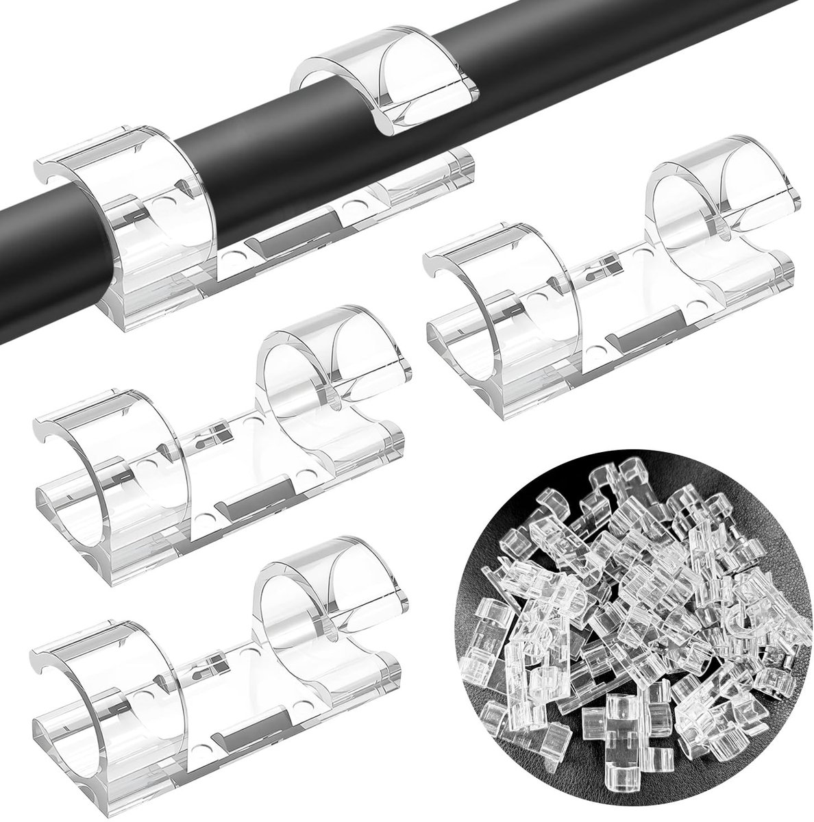 Dailygoods - Dailygoody - Kabelclips - Zelfklevend - Duurzaam - Transparant - Kabelbeheer - Organiseer jouw draden - Geschikt voor diverse toepassingen