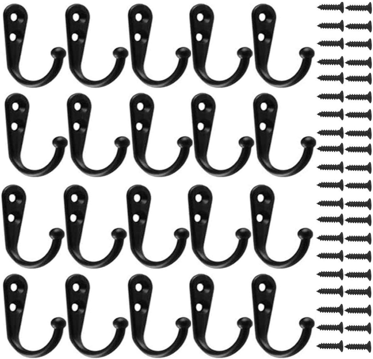 Dailygoods - Dailygoody - Grote Kaphaken - Haakhangers voor Muur - Zwart - Stevig en Duurzaam - Ideaal voor Slaapkamer en Badkamer - Inclusief Schroeven