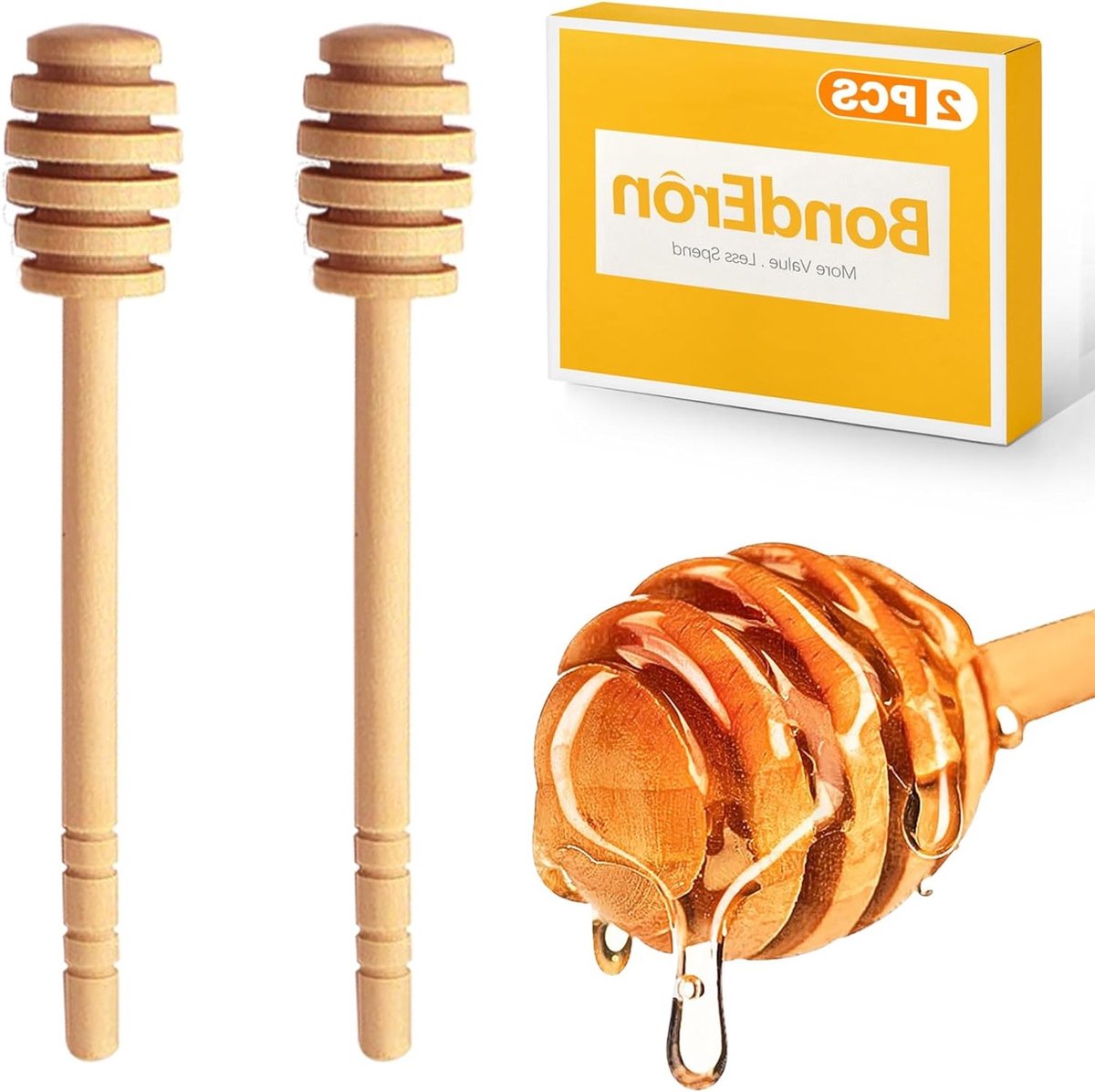 Set van 2 honinglepels van olijfhout 16 cm met spiraal, duurzaam en perfect voor honing, siroop en thee, ideaal als cadeau voor keukenliefhebbers