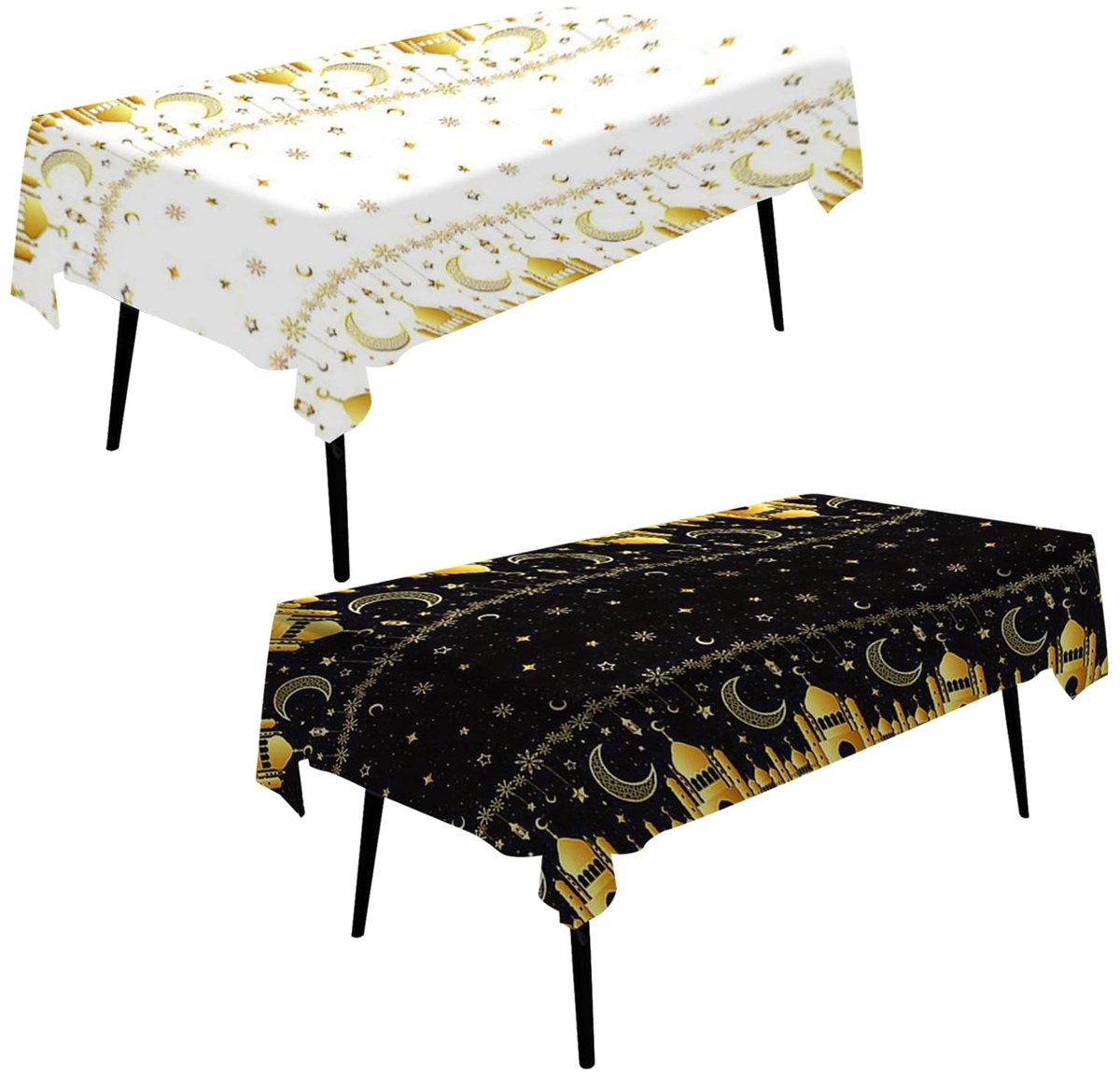 Dailygoods - Dailygoody - Set van 2 tafelkleden - Maanthema - Perfect voor Ramadan - 130 x 220 cm - Eid en Umrah - Decoratieve tafelbedekking