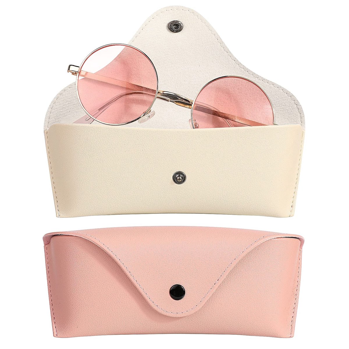 Dailygoods - Dailygoody - Lederen brillenkoker - Draagbare brillenetui - Roze - Zachte zonnebril etui - Geschikt voor standaard zonnebrillen - Twee pack