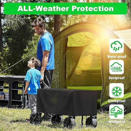 Handwagenhoes Met Trekkoord - Trolley Regenhoes - Trolleyhoes - Oxford - Opvouwbare Hoes Voor Buiten - Bolderkar Waterproof Cover - Waterdicht - UV-Bestendig - Geschikt Voor Kamperen, Tuinieren En Buitenactiviteiten - 97 X 51 X 56 Cm - Zwart — afbeelding 5