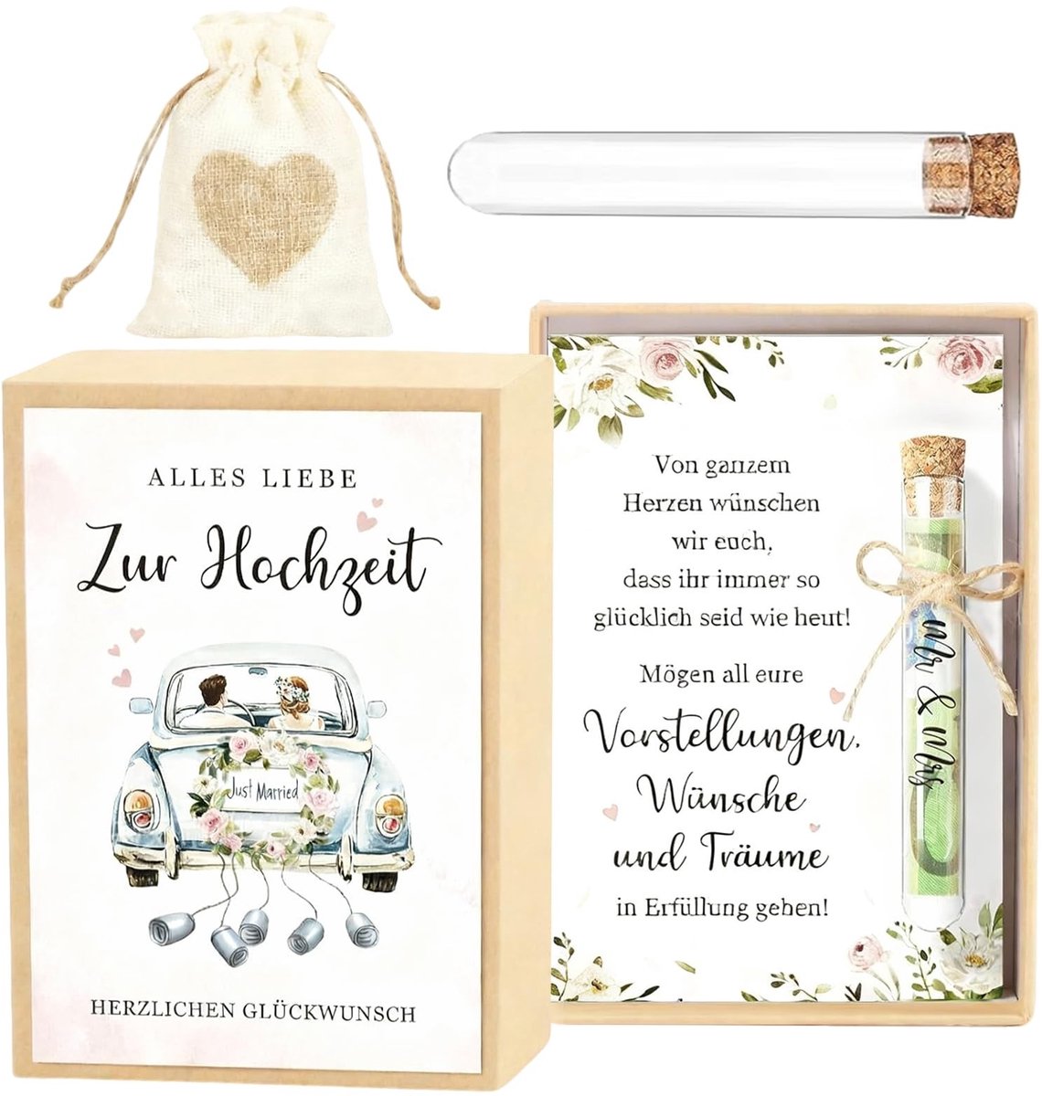 Dailygoods - Huwelijksgeschenk Verpakking met Jute Zak en Bruiloftskaart
