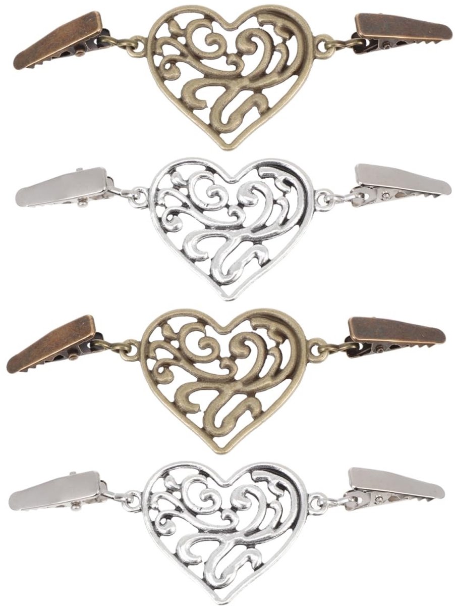 Dailygoody - Vintage Hartdesign Sjaalgespen - Elegante Sjaalsluiting - Antieke Afwerking - Zilver en Brons - Herbruikbaar en Makkelijk te Bevesti