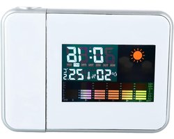 Grote LED Digitale Projectie Wecker voor de Slaapkamer met Temperatuur- en Vochtigheidsmonitoring, 180° Projector, Dubbele Geluidseffecten en 12/24 Uurweergave