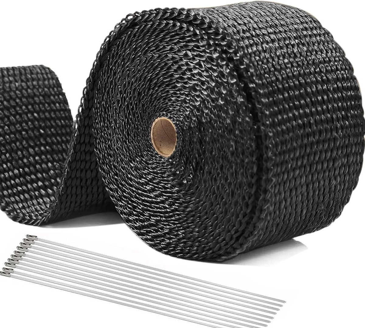 Hittebestendige Uitlaat Tape 15M met 12 RVS Kabelbinders voor Motoren, Ventilatoren en Thermobanden