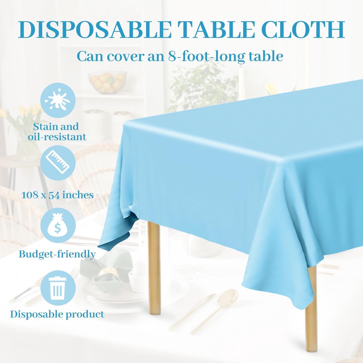 Dailygoody - Wegwerp Tafelkleed - Lichtblauw Plastic - 4 Stuks - 137 x 274 cm - Rechthoekige Tafelkleden - Geschikt voor Feesten en Bruiloften