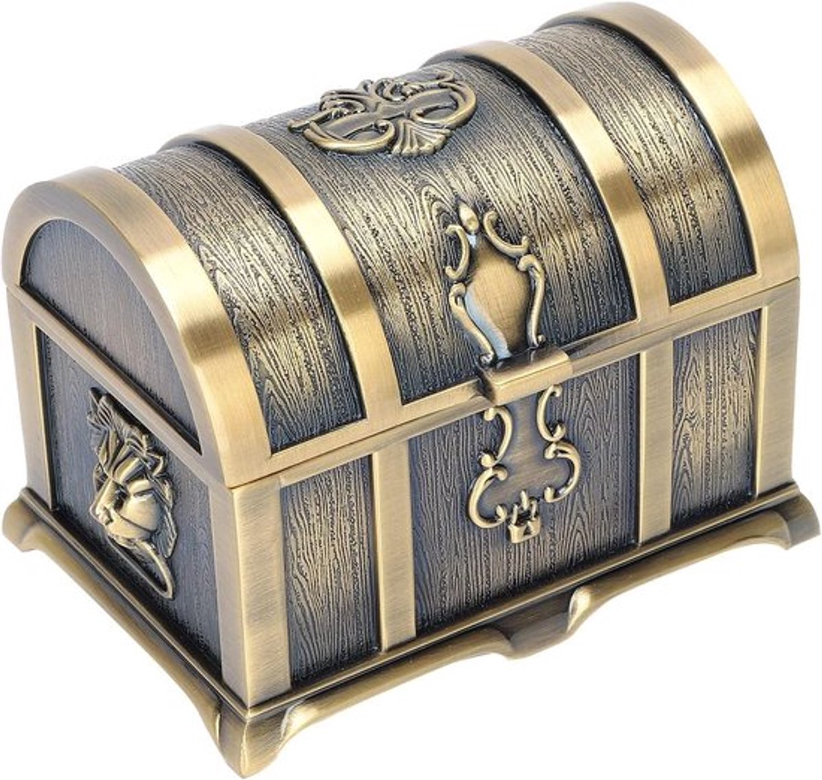 Vintage Metalen Sieradenbox - Rechthoekige Schatkist - Mini Bronzen Organizer voor Ringen en Oorbellen - Klein Casus voor Vrouwen