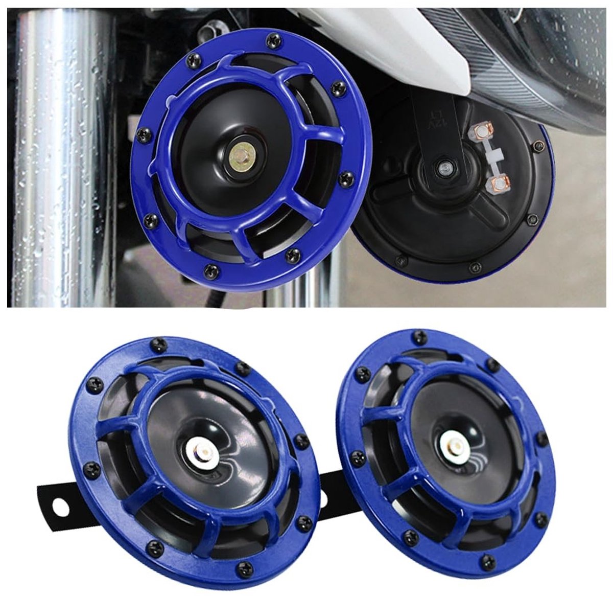 Dailygoody - Autoclaxon Set van 2 - Elektrische Luchttoeter - Super Luid en Duurzaam - Blauw - Voor Caravans - Hoge en Lage Toon