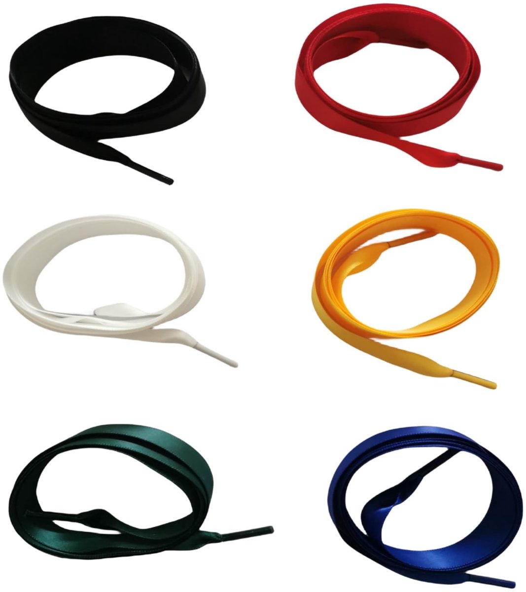 Dailygoody - Veters voor sportschoenen - Kleurrijke veters - 6 paar - 130 cm lang - 2 cm breed - Geschikt voor sportschoenen - Zwart, wit, groen, rood