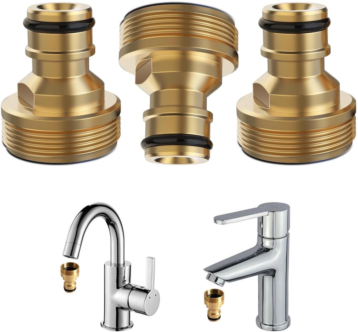 Dailygoody - Universele Adapter - Tuinslang - 3 Stuks - Goudkleurig Messing - Tuinaccessoires - Waterbesparing - Geschikt voor alle tuinen - 3-delige