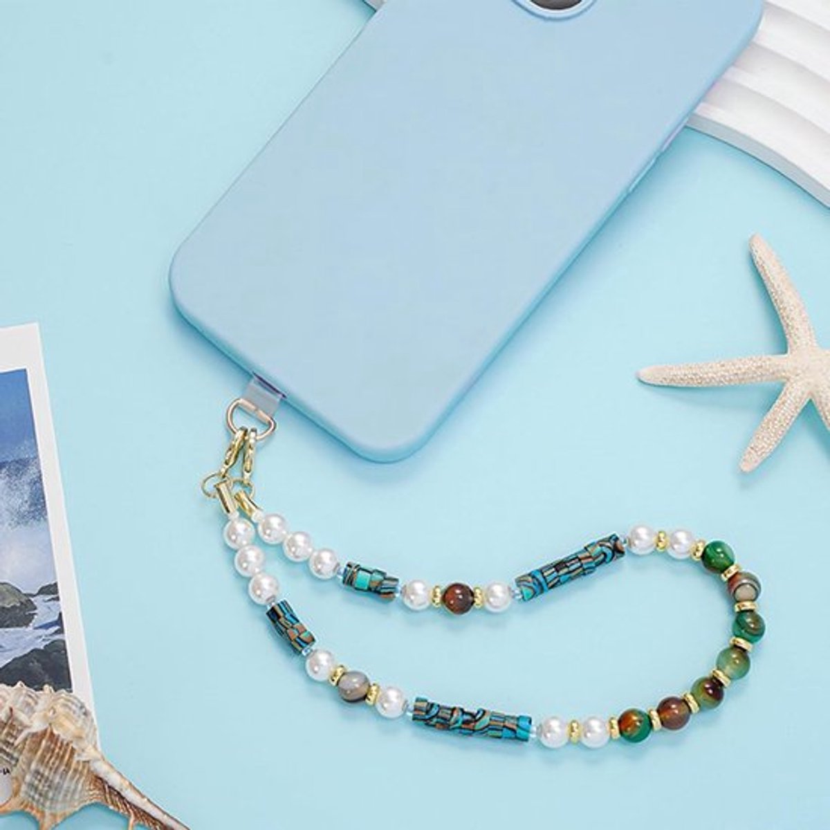 Telefoonketting met parels - Korte telefoonband - Universeel - 1 stuk