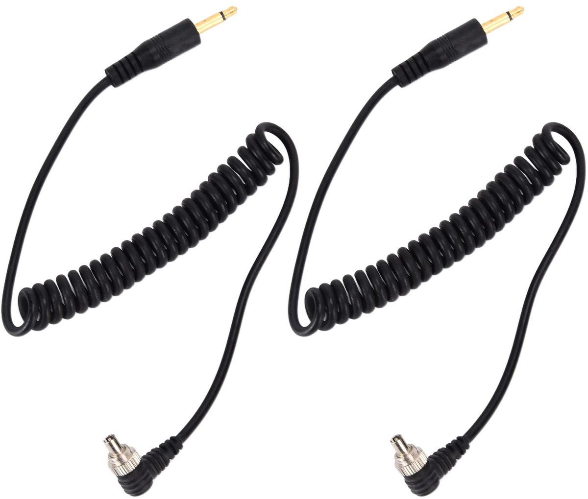 Dailygoody - Camera Flitskabel - Universele 3.5mm - Opgerolde Kabel - Zwart - Flitser sync-kabel - Geschikt voor Digitale Camera - 2 Stuks