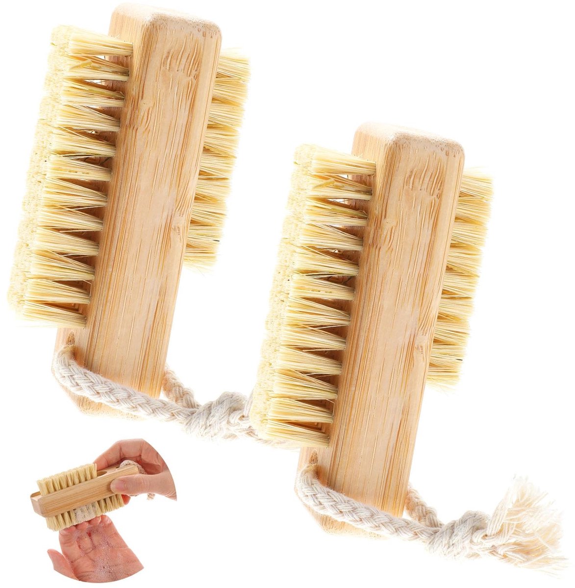Dailygoody - Nagelborstel - Vingernagelborstel - Duurzaam en comfortabel - 2 Stuks - Houten nagelborstel - Voor reinigen van nagels en voeten - Geschi