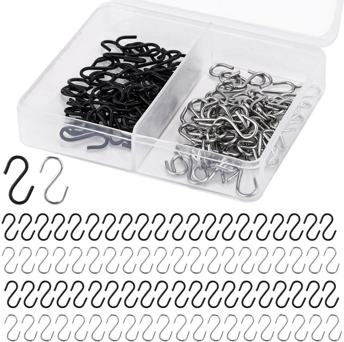 Dailygoody - Kleine S-Haken - Mini S-Vormige Haak - Roestvrijstaal - Zwart en Zilver - Decoratie Haakjes - Geschikt voor Sleutelhangers en Knutselen