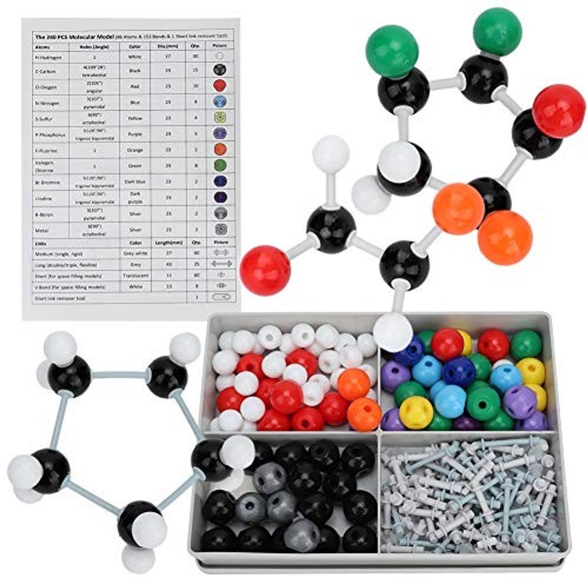 Dailygoody - Moleculair model chemie - Onderwijsset - 240 stuks - Organische chemie - Inclusief demontagegereedschap - Geschikt voor studenten