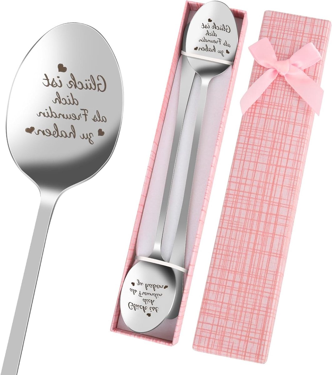 Stainless steel dessertlepels met gravure, perfect als cadeau voor vriendinnen en Valentijnsdag, 2 stuks met geschenkdoos