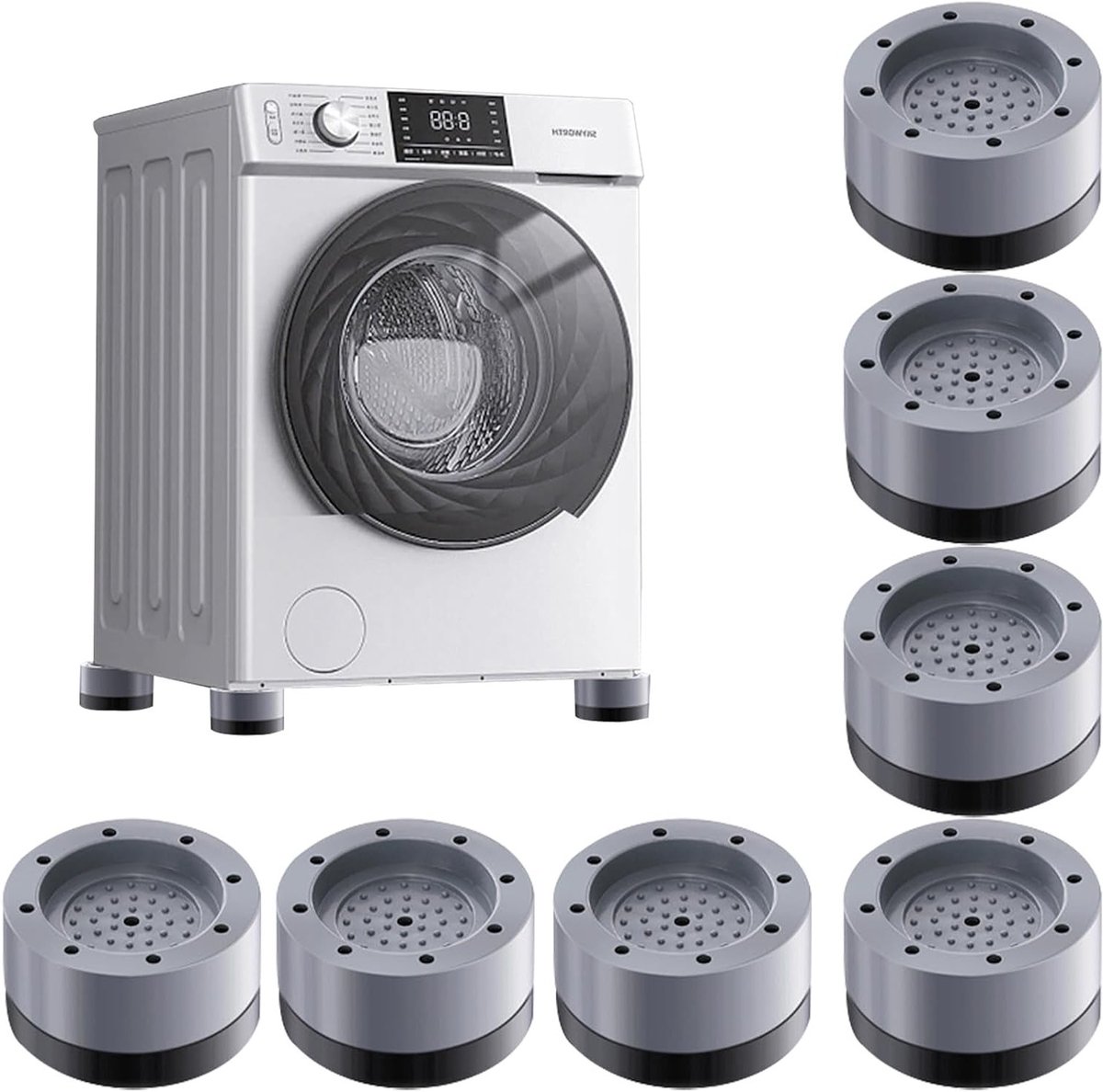 Verstelbare Antivibratie Voetjes voor Wasmachines - 8 Stuks, Antislip, Universele Hoogteverstelling, Geluidsreductie en Stabiliteit