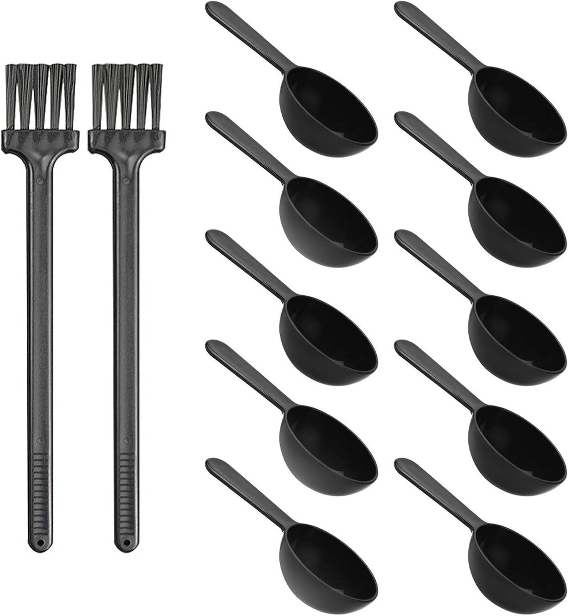 Set van 10 maatlepels en 2 schoonmaakborstels - Herbruikbare plastic lepel voor koffiebonen, eiwitpoeder en bloem - Keukenaccessoires voor precisie en gemak