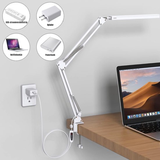 AHD® Bureaulamp - Bureaulamp LED - Bureaulamp Met Klem - Dimmable LED Desk Lamp - Desk Lamps - Wit - 41cm x 13cm x 6cm van ahd — afbeelding 4