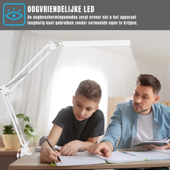 AHD® Bureaulamp - Bureaulamp LED - Bureaulamp Met Klem - Dimmable LED Desk Lamp - Desk Lamps - Wit - 41cm x 13cm x 6cm van ahd — afbeelding 3
