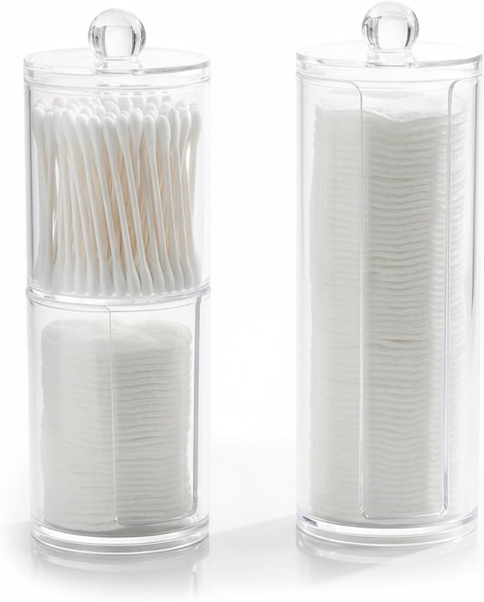 Set van 3 Opbergdozen voor Wattenstaafjes en Makeup Remover Pads met Doorzichtig Deksel - Ideaal voor Badkamer, Organiseren van Makeup en Huishoudelijke Ruimtes