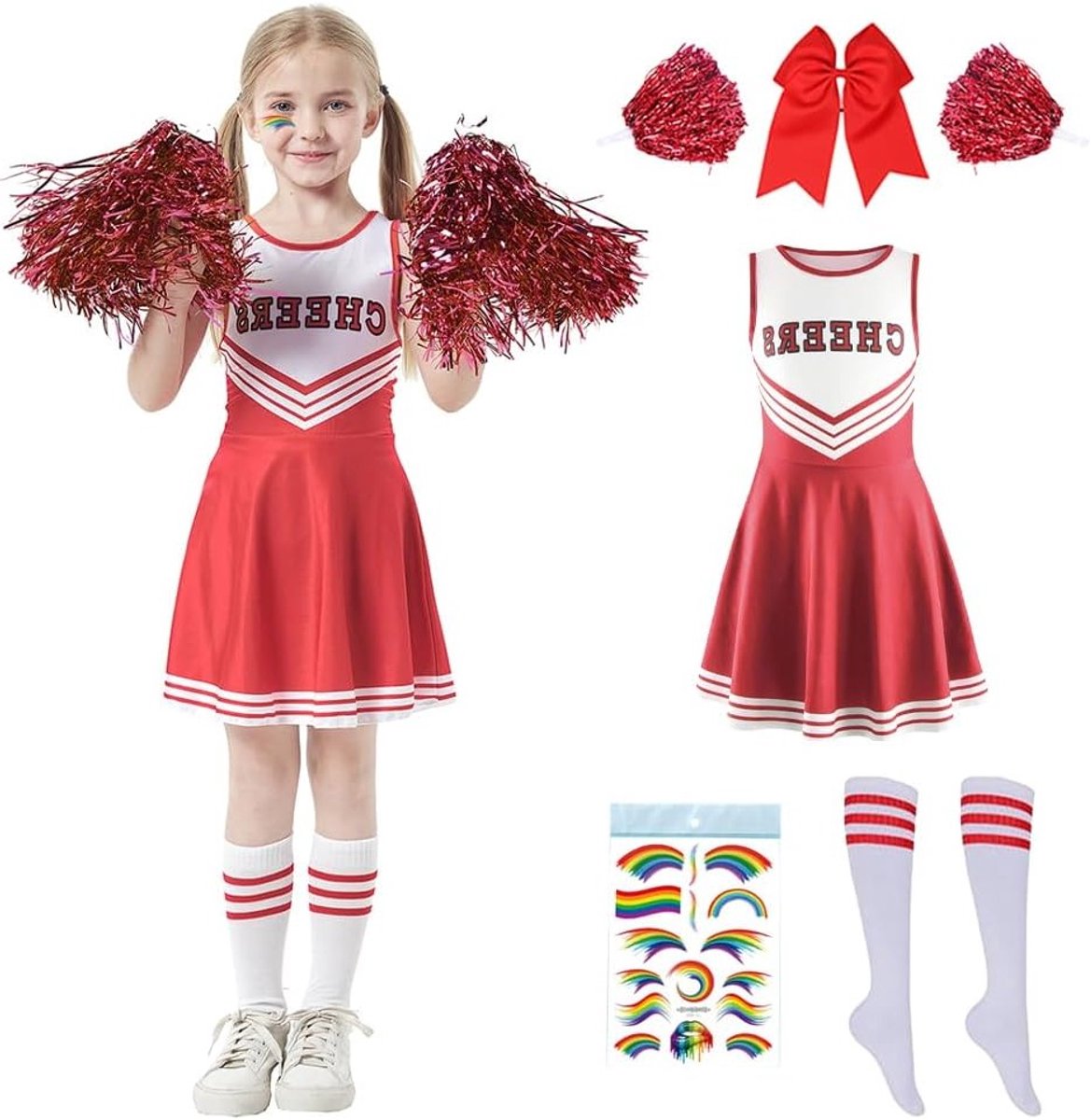 Leuke Cheerleader Outfit voor Meisjes met Pompoms - Perfect voor Carnaval, Sportevenementen en School Cosplay