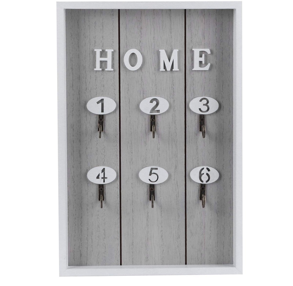 Dailygoods - Dailygoody - Houten sleutel - Decoratieve muurhanger - Wit grijs - 6 haken - Praktische opbergruimte - Geschikt voor keuken en gang