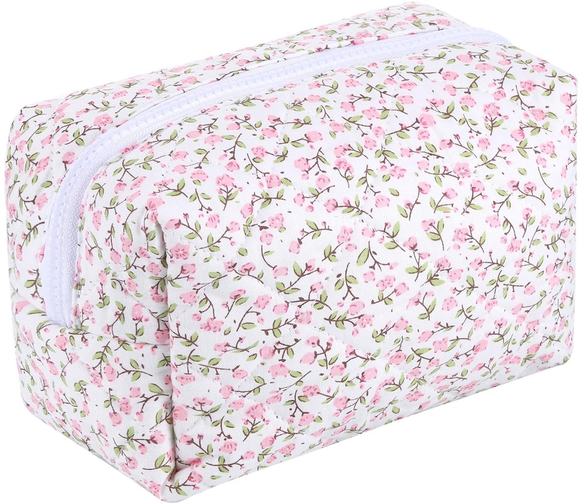 Dailygoods - Dailygoody - Gewatteerde Make-uptas - Bloemenpatroon - Grote Capaciteit - Roze - Katoenen Make-uptas - Perfect voor Dames en Meisjes - Handig voo