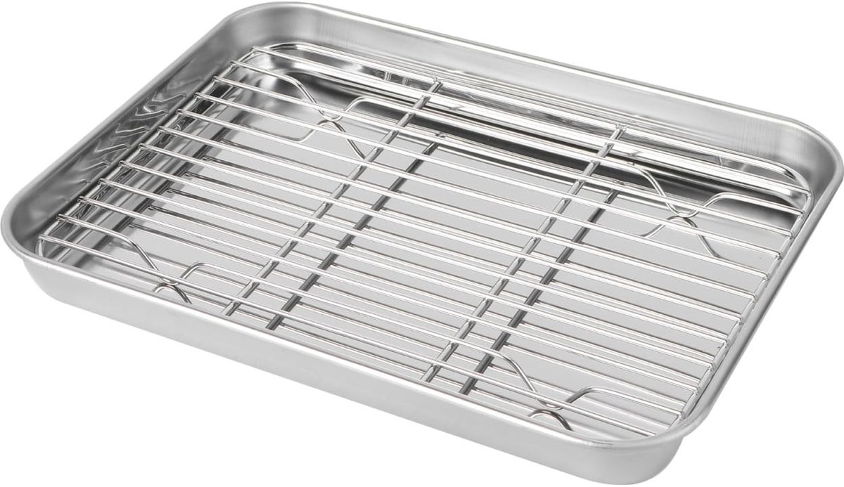 Dailygoods - Dailygoody - Rechthoekige Bakvormen - Roestvrij Staal - Afneembaar Koelrooster - 2 Stuks - 17 cm - Bakplaat - Geschikt voor Huishouden - Gemaakt voor ...