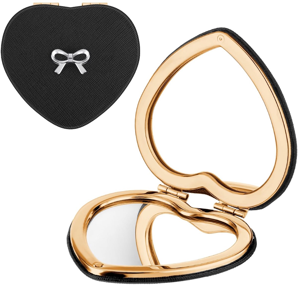 Dailygoods - Dailygoody - Compacte make-up spiegel - Dubbelzijdig - Hartvormig - Zilver - Vergrotende spiegel - Ideaal voor thuis en reizen - Kunstleer
