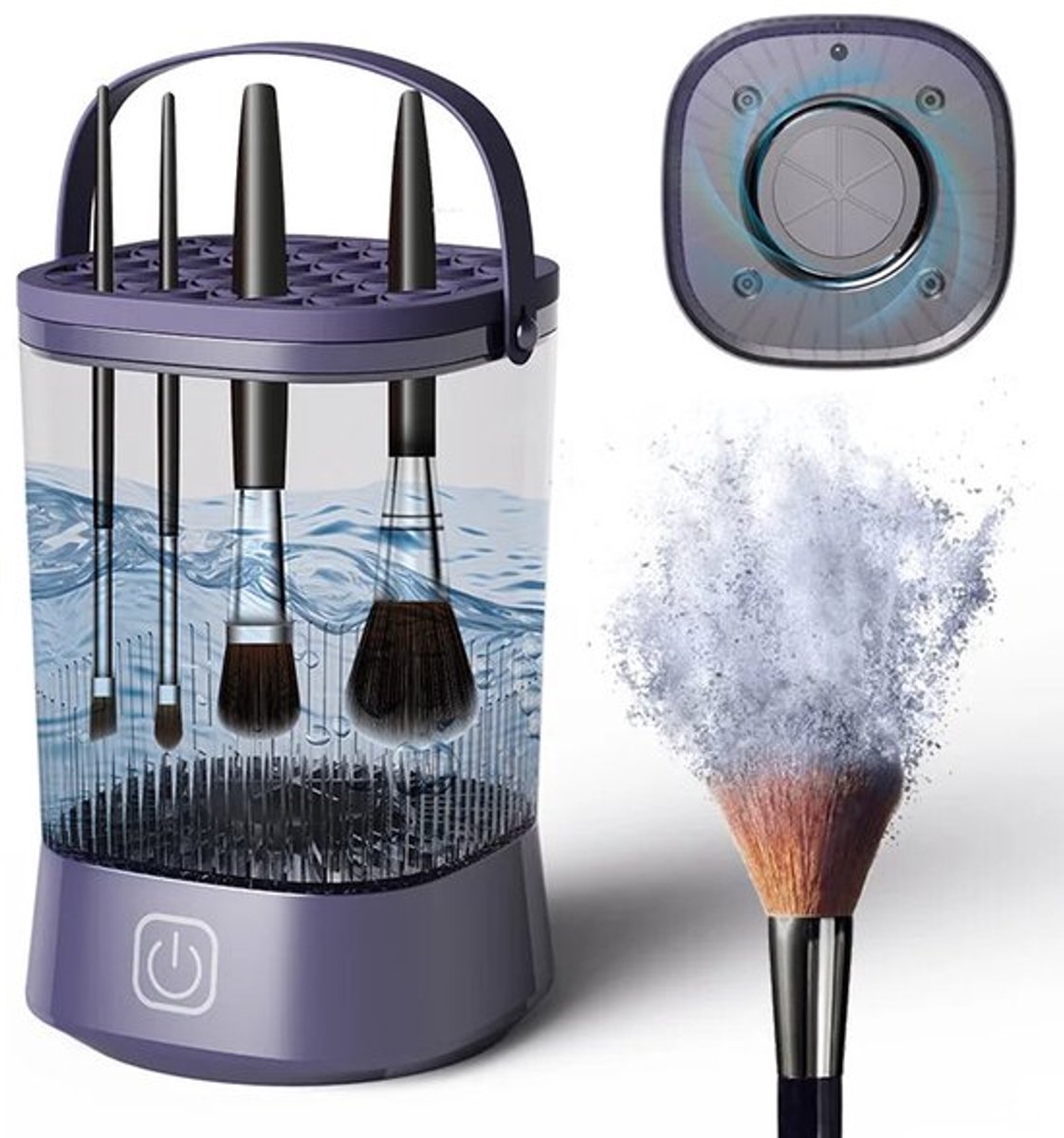Elektrische make-upborstelreiniger, 3-in-1, make-upborstelreiniger