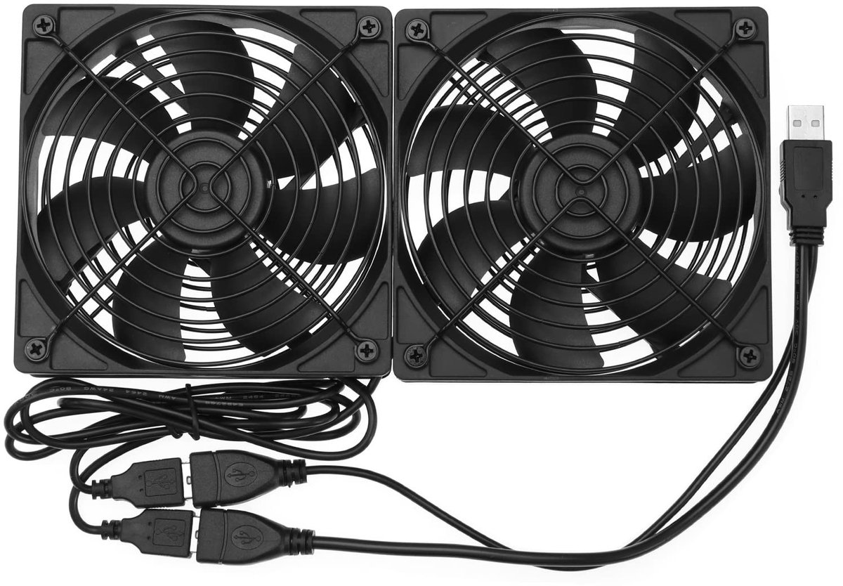 Dailygoods - Dailygoody - Dual 120 mm USB-ventilator - USB-ventilator voor ventilatie - Zwart - Koelventilator voor computer - 2-in-1 USB-plug - Geschikt voor PS4